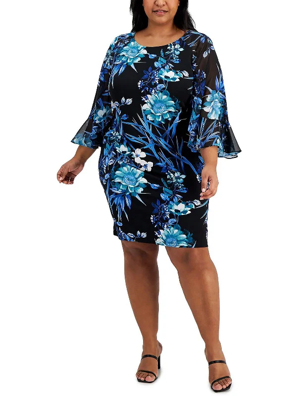 Online Specials casual knit dressPlus Womens Floral Print Angel Sleeve Party Dress
