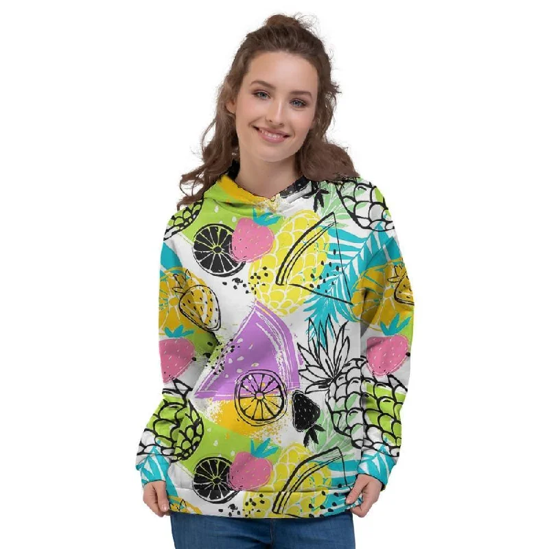 Hurry In Colorful Mix Fruit Pineapple Hawaiian Print Women's Hoodie