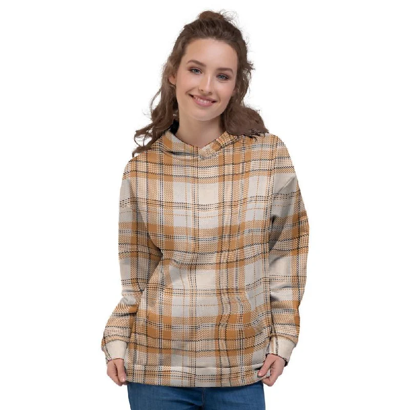 Quick Sale Beige Plaid Tartan Print Women's Hoodie
