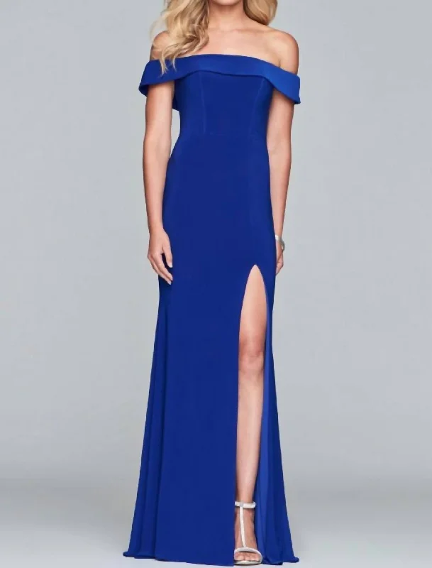 Act Now knit dressOff The Shoulder Gown In Royal Blue