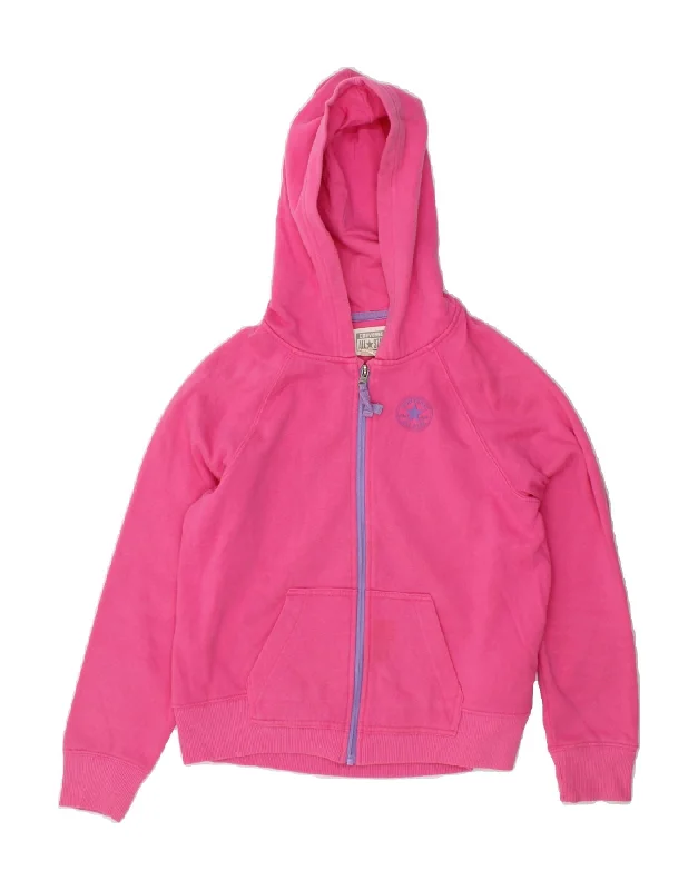 Daily Specials CONVERSE Girls Zip Hoodie Sweater 13-14 Years XL Pink Cotton
