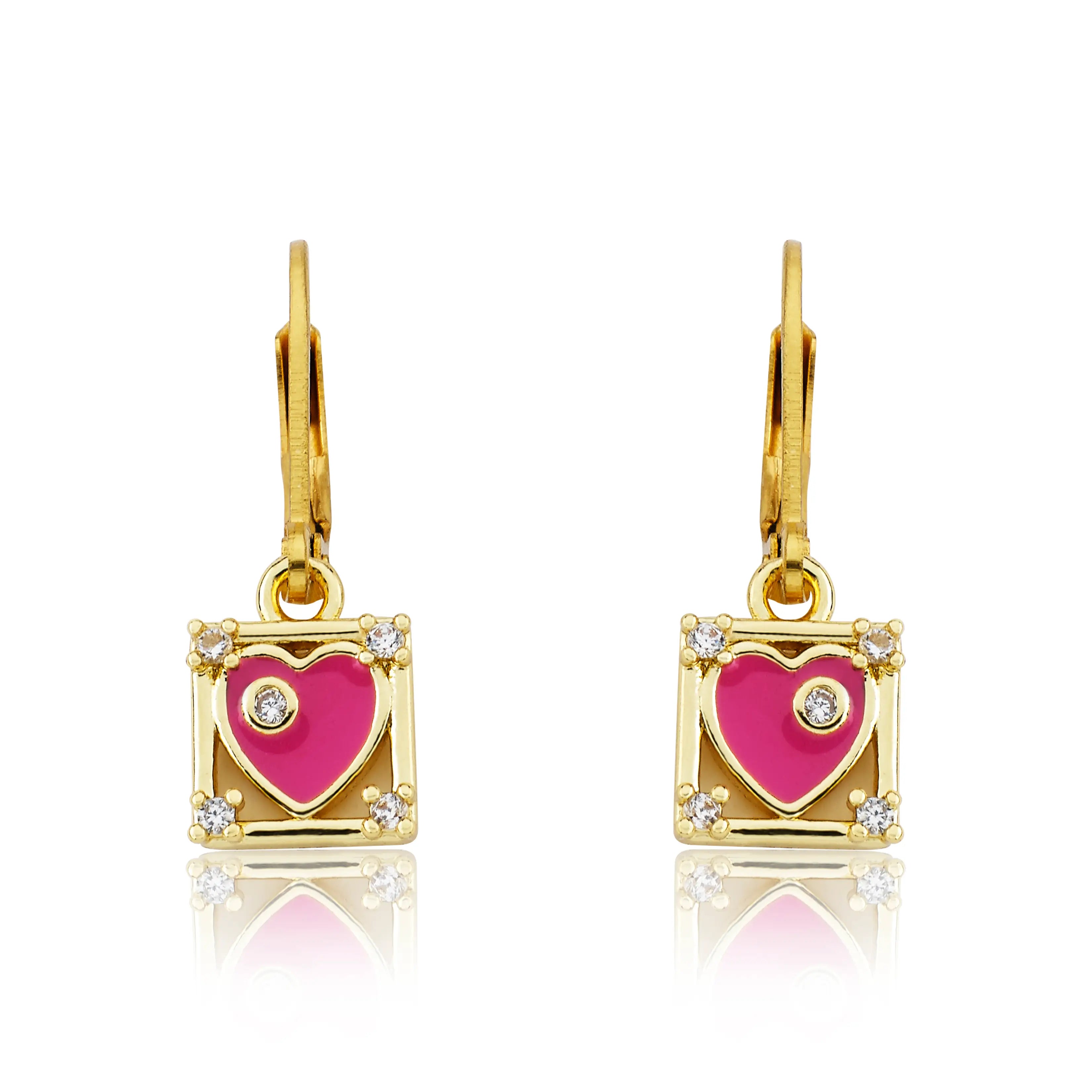 Hurry In elegant dressTwin Star Enamel Heart Square Dangle Earring