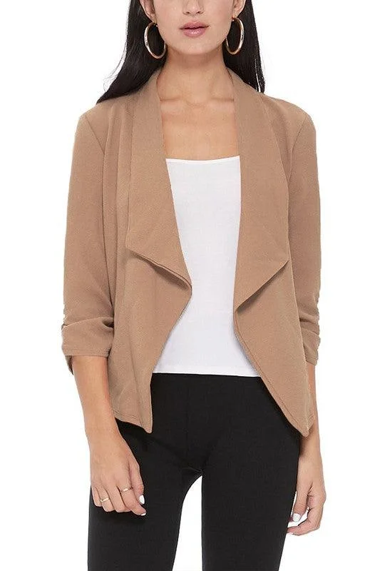 Seasonal Clearance cool leather jacketCasual Open Front Waist Length Blazer Womens