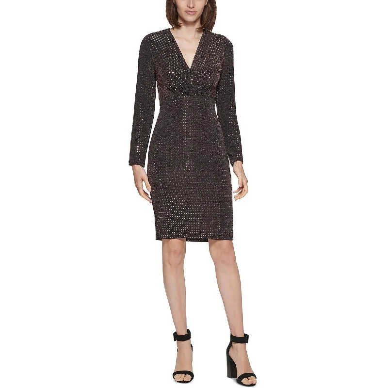 Bargain Blast satin dressCalvin Klein Womens Knit Metallic Sheath Dress