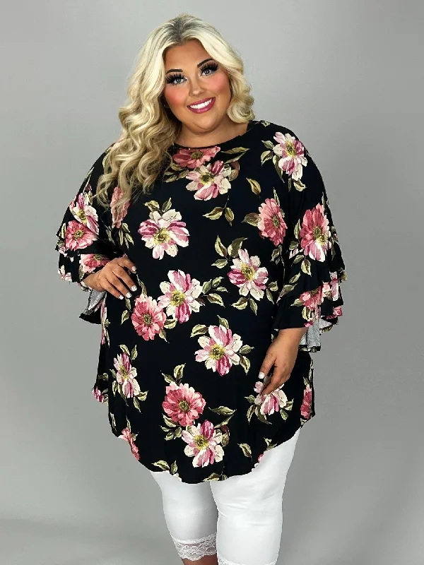 Instant Savings fitted dress33 PQ {Floral Flair} Black Floral Tunic w/Ruffle Sleeves EXTENDED PLUS SIZE 3X 4X 5X Instant Savings fitted dress33 PQ {Floral Flair} Black Floral Tunic w/Ruffle Sleeves EXTENDED PLUS SIZE 3X 4X 5X