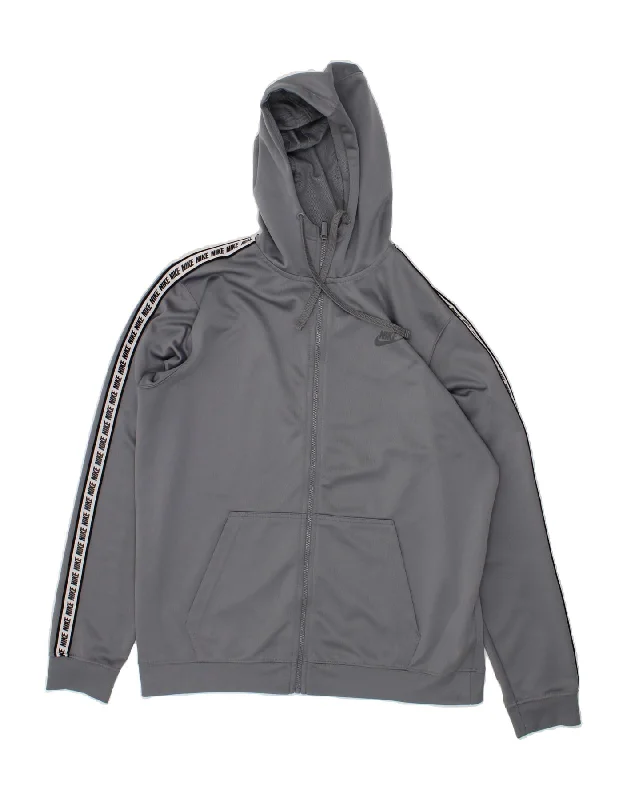 Midnight Madness NIKE Mens Graphic Zip Hoodie Sweater Large Grey Polyester