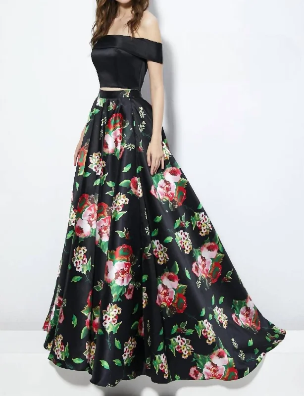 Extra Savings flowy maxi dress2Pc Floral Print Gown In Black/floral