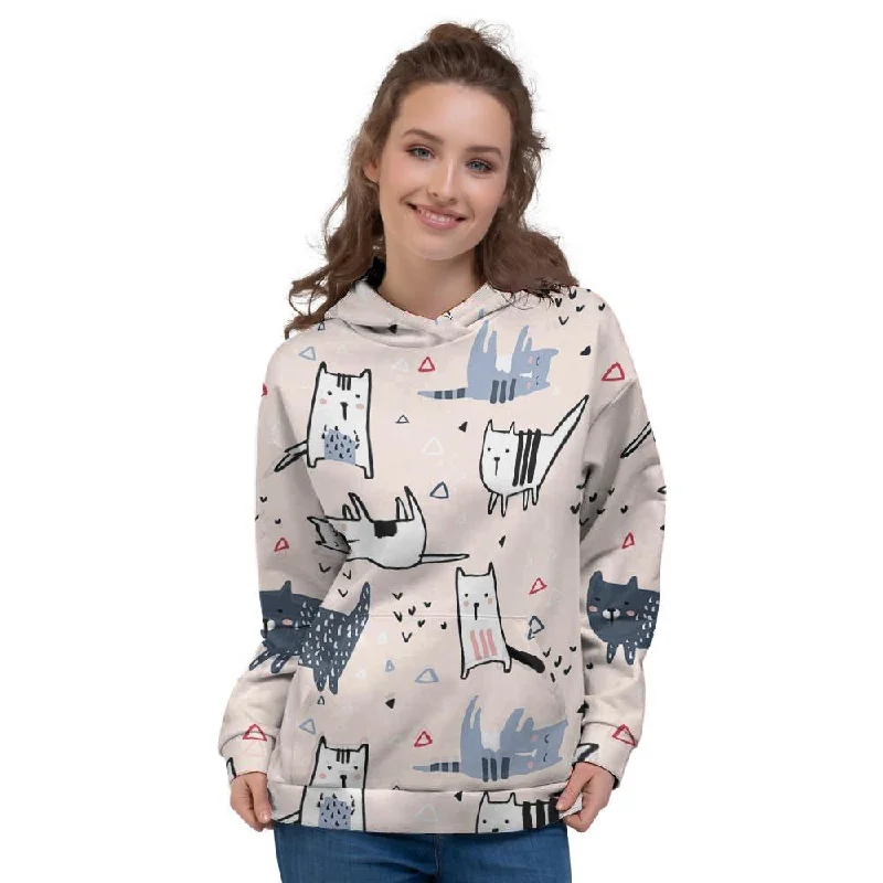 Big Discounts Doodle Cat Print Women's Hoodie