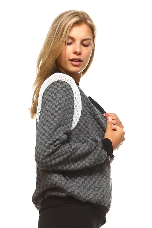 Deal Mania modern outdoor jacketWomen's Checkered Mesh Detail Bomber