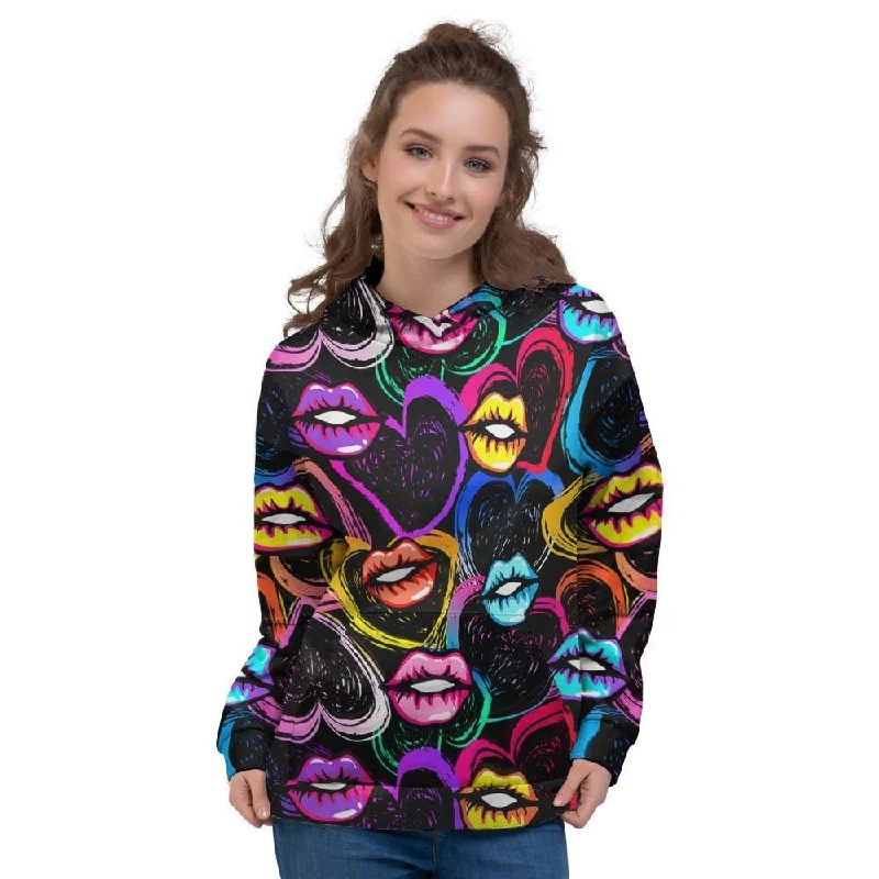 Price Rollback Abstract Lip Graffiti Print Women's Hoodie