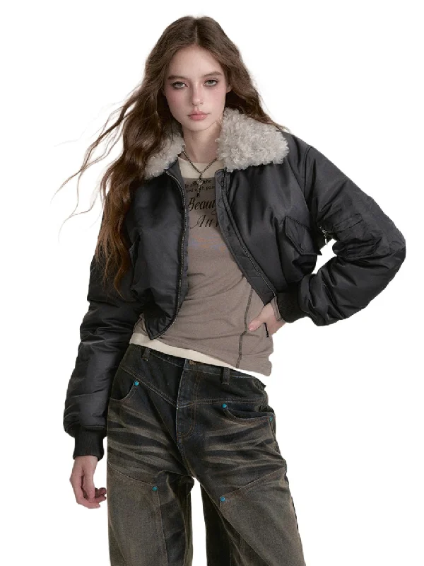 Incredible Offers urban street jacketDesign Short Aviator Cotton Jacket with Furry Collar