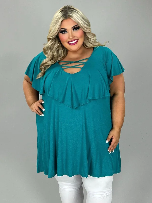Mega Sale winter dress50 SSS {Impeccable Jade} Jade Criss-Cross Ruffle Tunic EXTENDED PLUS SIZE 4X 5X 6X