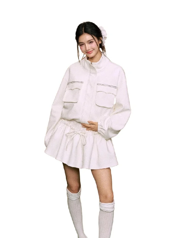 Crazy Deals insulated puffer jacketSuede Double-Pocket Jacket & Skirt Set
