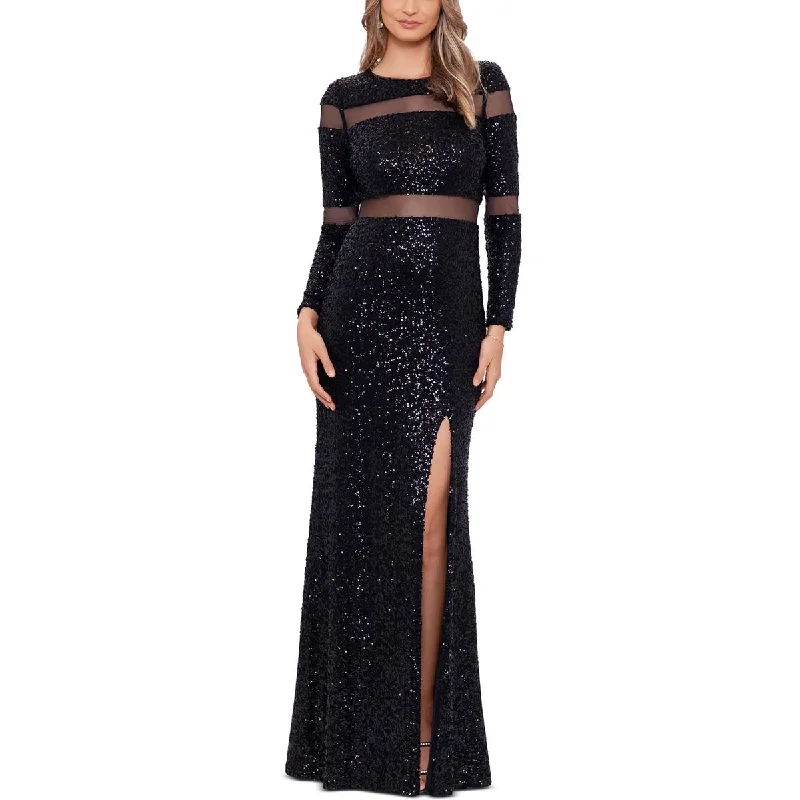 Deal Dash pleated dressBetsy & Adam Womens Sequined Long Sleeves Evening Dress