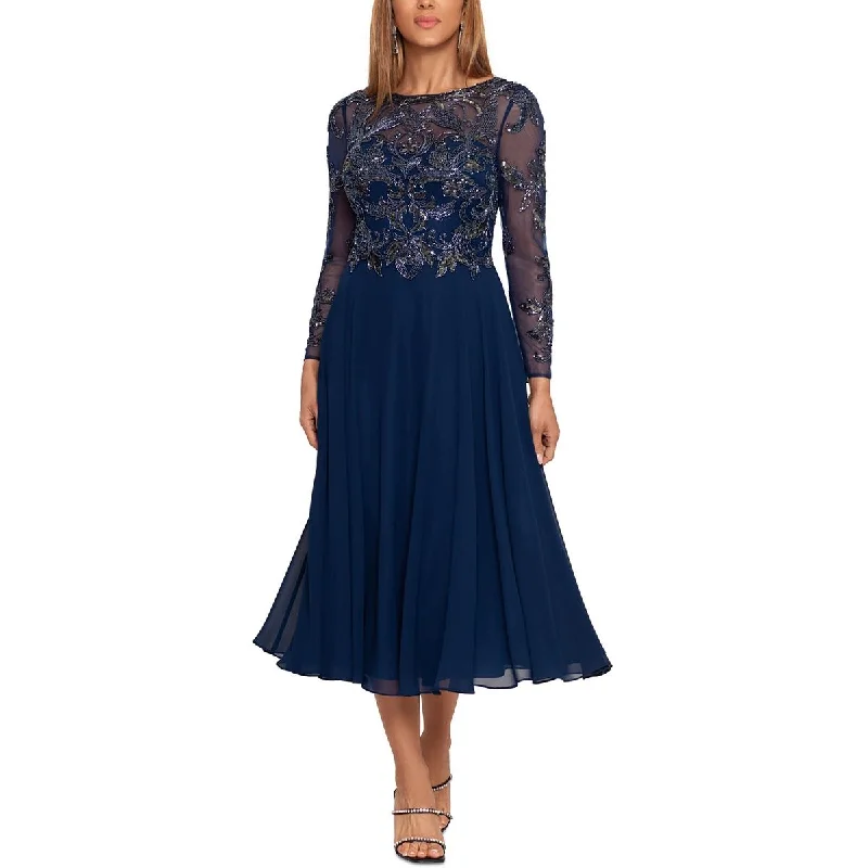 New Arrival off-shoulder dressXscape Womens   Illusion Beaded Sheer Fit & Flare Dress