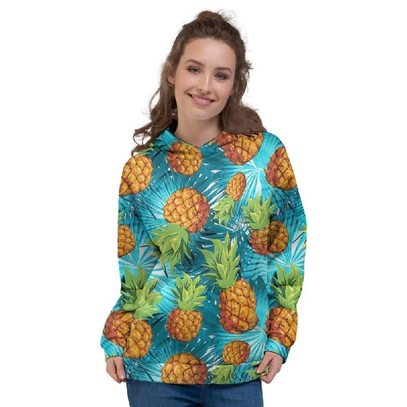 Quick Sale Blue Tropical Hawaiian Pineapple Print Women's Hoodie