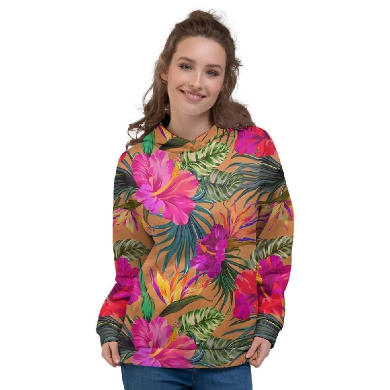 Super Bargain Hibiscus Flower Hawaiian Yellow Print Women's Hoodie