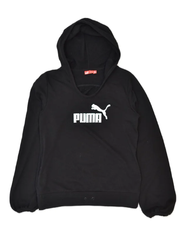 Markdown Madness activewear hoodiePUMA Womens Graphic Hoodie Jumper UK 12 Medium Black Cotton