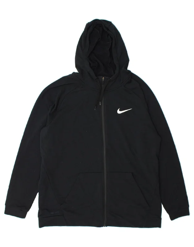 Value Deals NIKE Mens Dri Fit Zip Hoodie Sweater 2XL Black Polyester