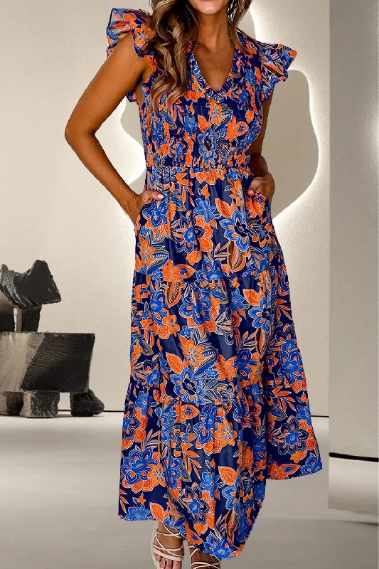 Massive Deals ashionable dressRuffled Printed Cap Sleeve Dress