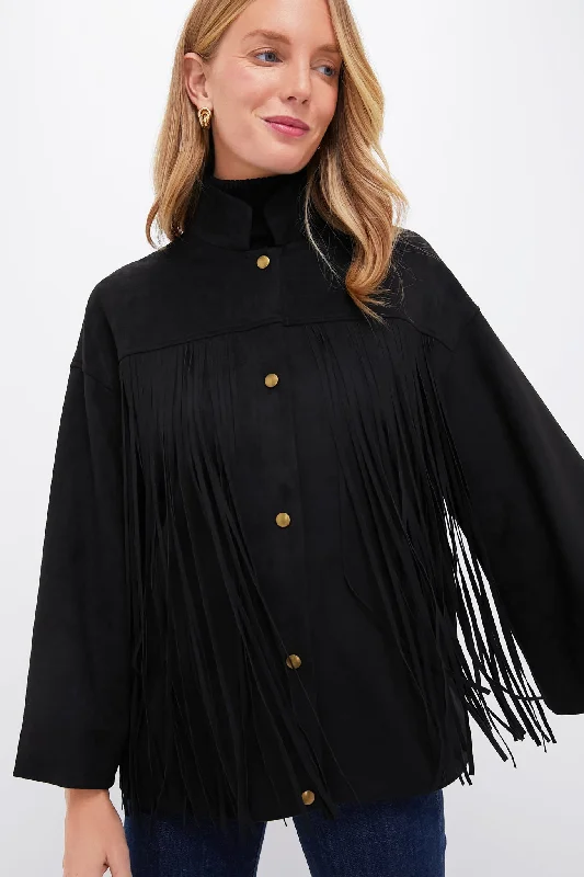 Seasonal Sale winter jacketBlack Suede Fringe Marant Shirt Jacket