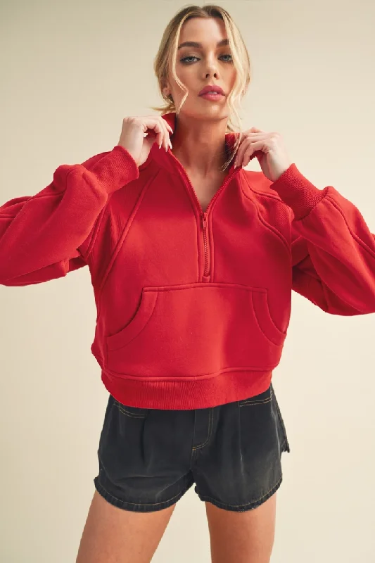 Unmissable Offer urban bomber jacketDove Funnel Neck Half Zip Pullover- Tomato Red