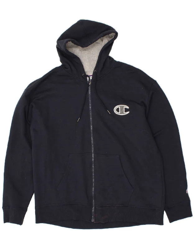 Closeout CHAMPION Mens Zip Hoodie Sweater 2XL Navy Blue Cotton