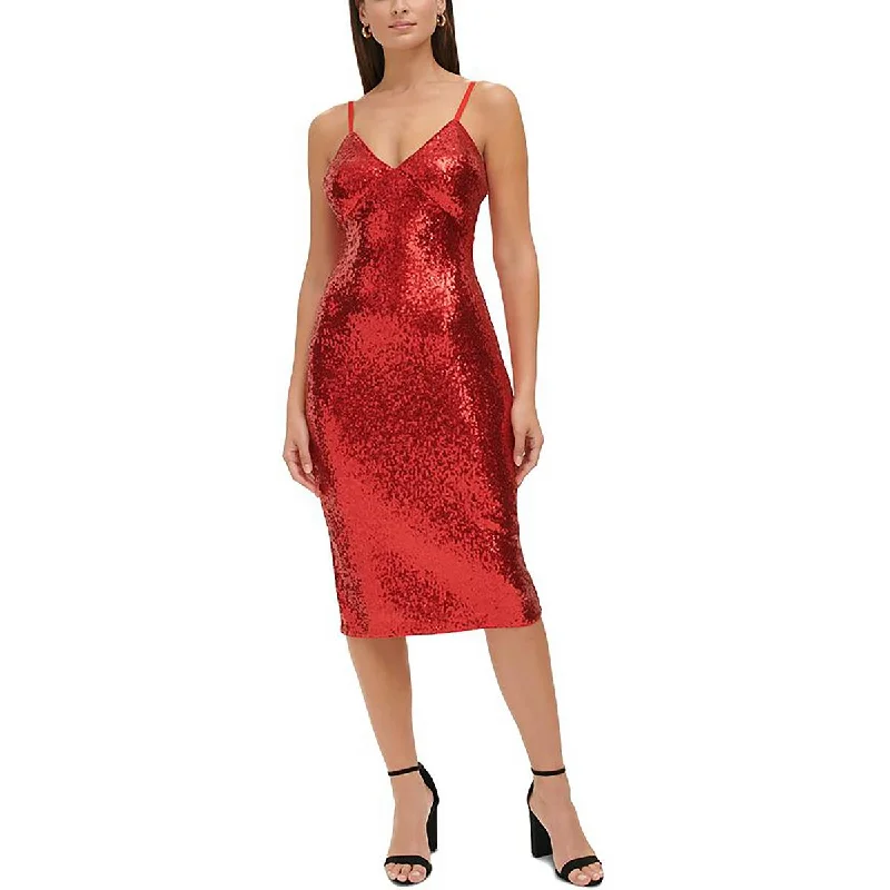 Shop and Save form-fitting dressGuess Womens Sequined Midi Midi Dress