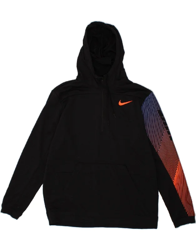 Limited Availability NIKE Mens Dri Fit Standard Fit Graphic Hoodie Jumper Large Black Cotton