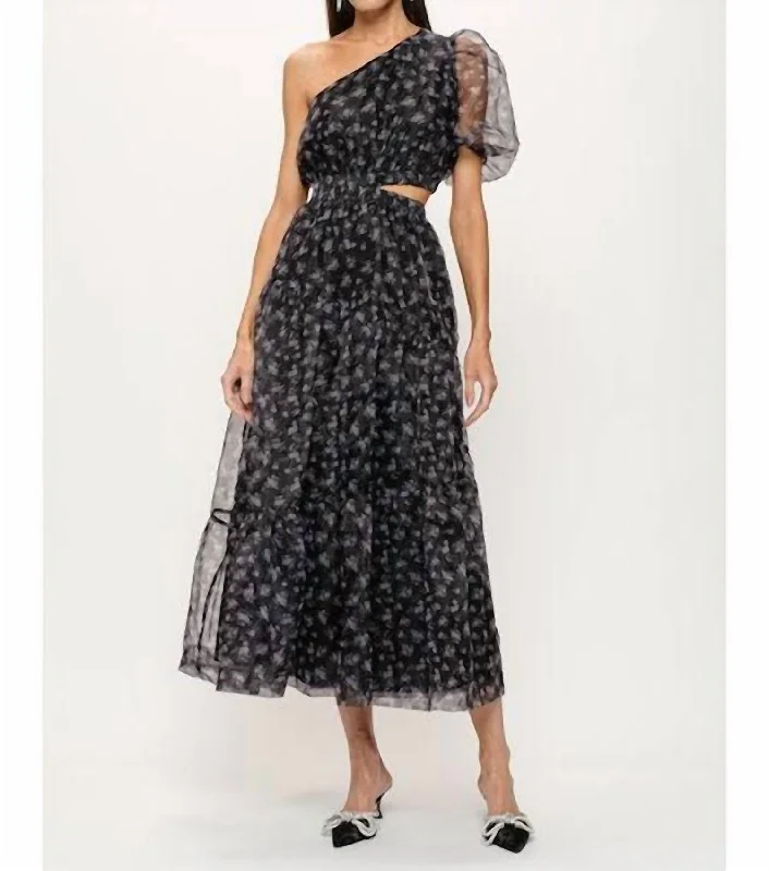 Instant Savings boho-chic dressAya Cut Out Organza Floral Midi Dress In Black