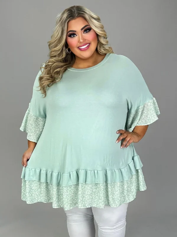 Extra Discounts statement dress28 CP {Stuck On You} Mint Print Ruffle Sleeve & Hem Tunic EXTENDED PLUS SIZE 4X 5X 6X Extra Discounts statement dress28 CP {Stuck On You} Mint Print Ruffle Sleeve & Hem Tunic EXTENDED PLUS SIZE 4X 5X 6X