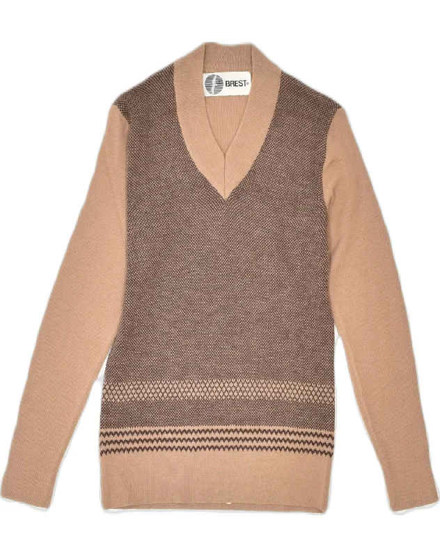 Price Fest warm hooded jacketVINTAGE Womens Slim Fit V-Neck Jumper Sweater IT 46 Large Brown Geometric