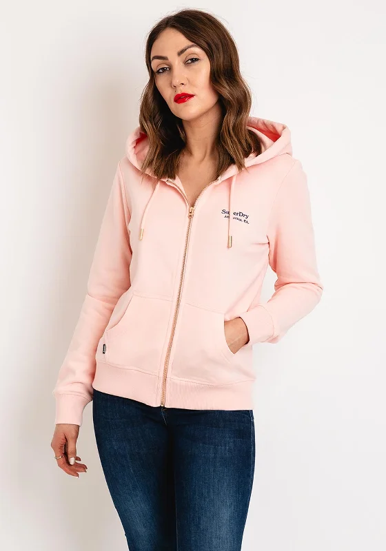Online Only fashion hoodieSuperdry Womens Essential Logo Zip Up Hooded Jacket, Pale Rose Pink