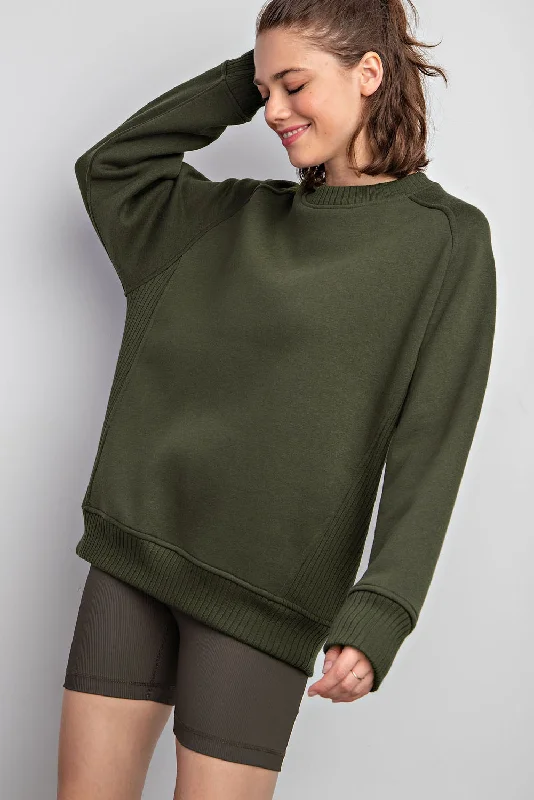 Quick Sale chic lightweight jacketFleece French Terry Crew Neck Sweatshirt- Army Green