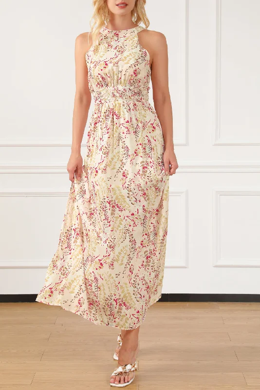 Discount Deals elegant evening dressSlit Tied Printed Sleeveless Dress