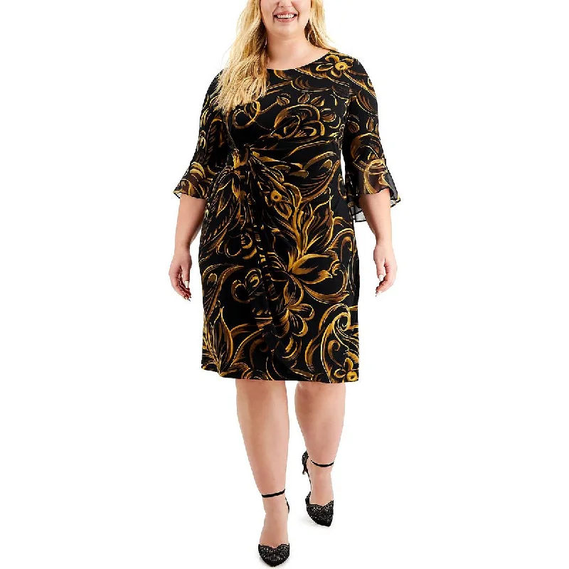 Online Only form-fitting dressConnected Apparel Womens Plus Printed Knee Sheath Dress