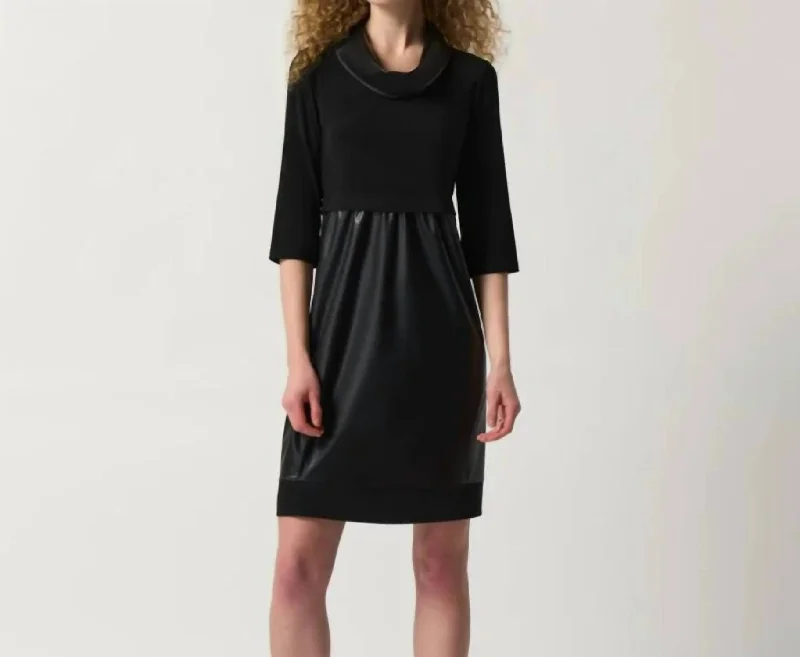 Friends and Family Sale draped dressFaux-Leather And Knit Cocoon Dress In 11-Black