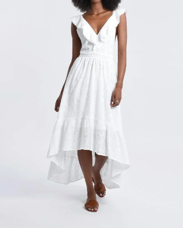 Special Promotion silk dressEyelet High-Low Dress In White