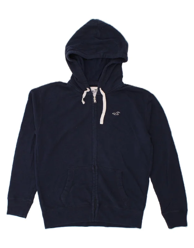 Quick Sale HOLLISTER Mens Zip Hoodie Sweater Medium Navy Blue Cotton