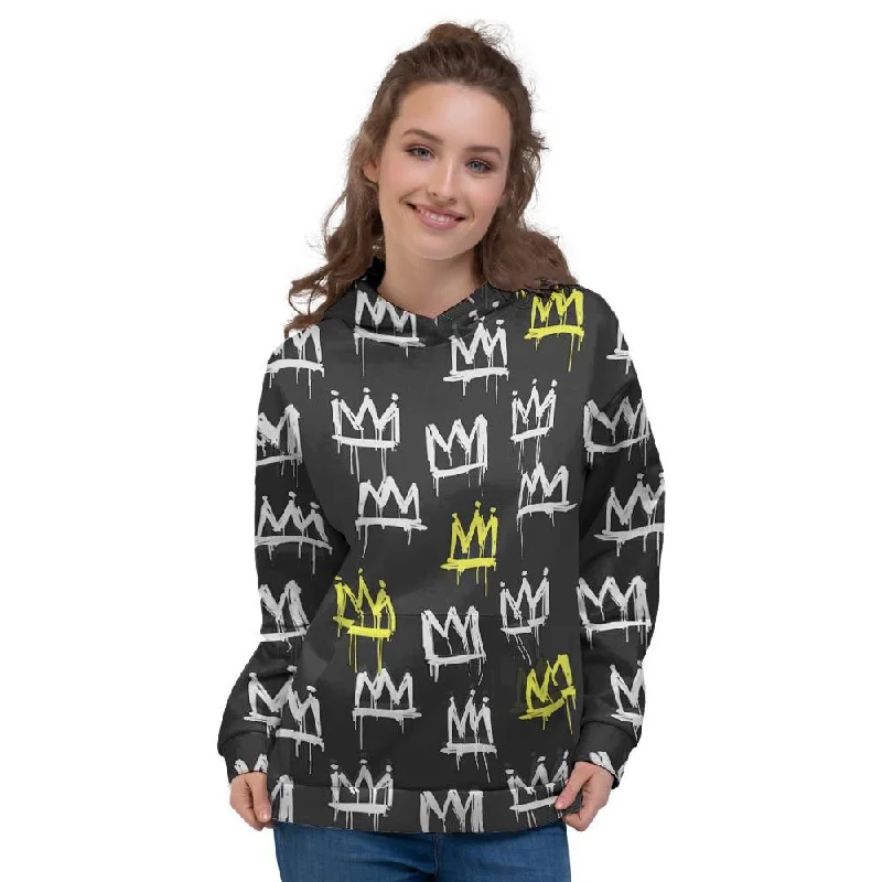 Deal of the Week Graffiti Hiphop White And Yellow Crown Print Women's Hoodie