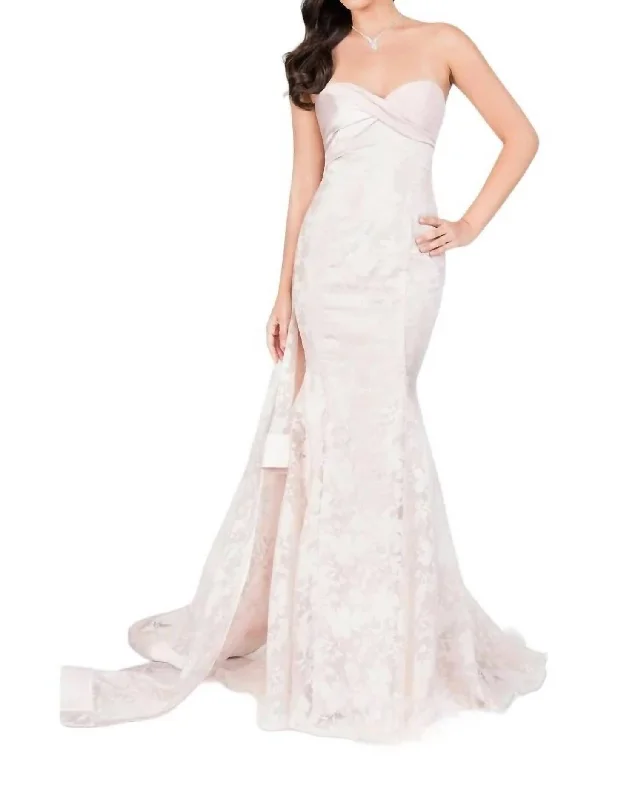 Big Discounts denim dressStrapless Patterned Gown In Blush