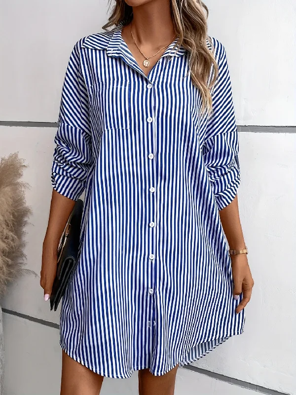 Limited Stock comfy maxi dressStriped Button Up Long Sleeve Mini Shirt Dress