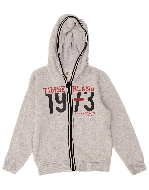 Weekend Flash Sale TIMBERLAND Boys Graphic Zip Hoodie Sweater 5-6 Years Grey Cotton