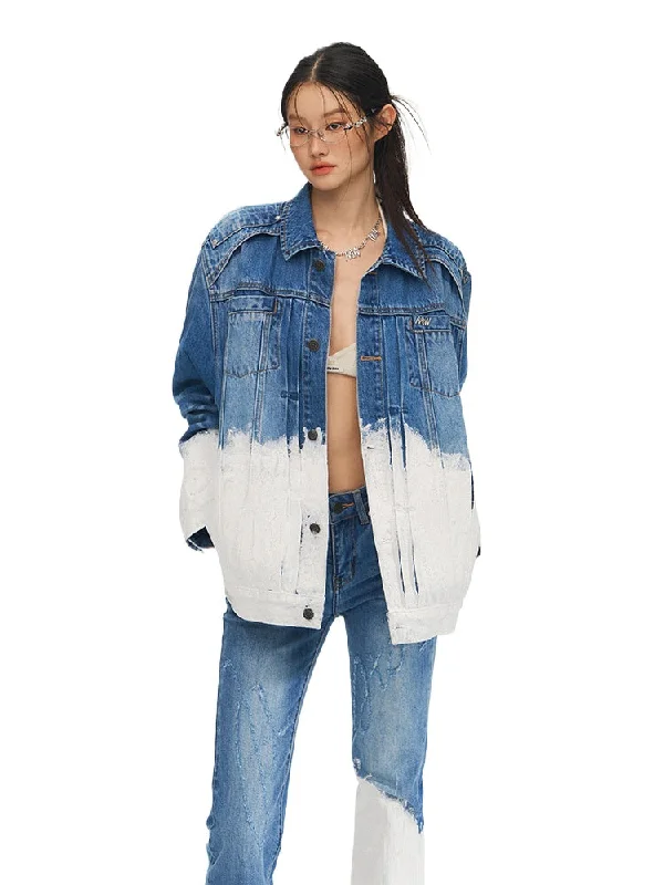 Price Fest performance jacketVintage Loose-Fit Color-Block Denim Jacket