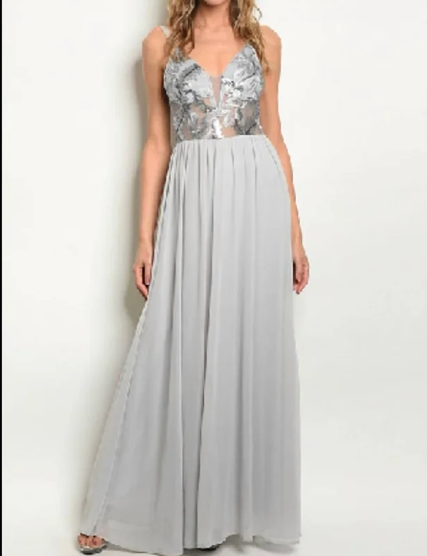 Season Finale Sale midi dressEmbroidered Grey Boho Maxi Dress