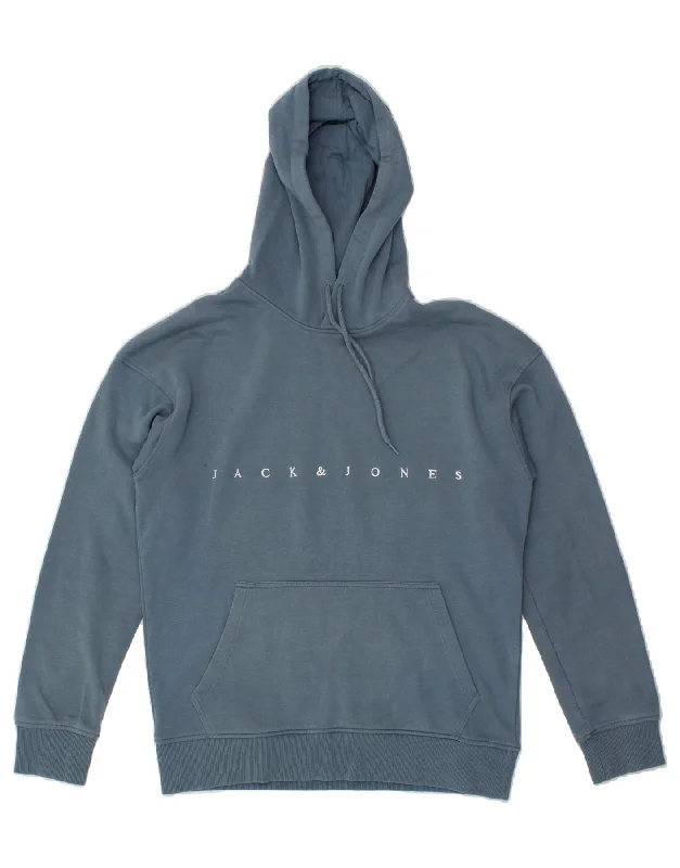 Don't Wait JACK & JONES Mens Graphic Hoodie Jumper Large Blue