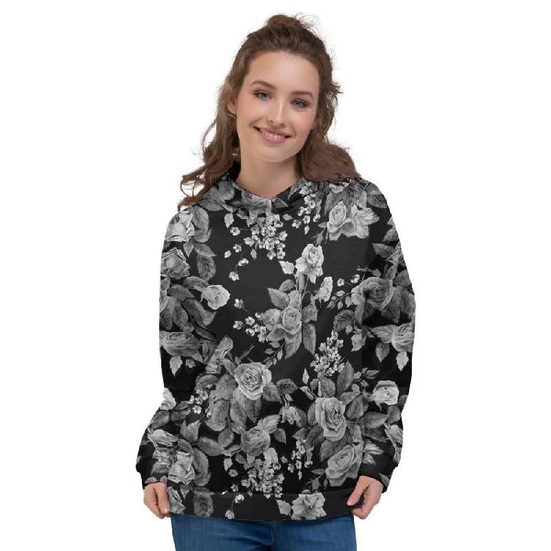 Bargain Prices Black And White Rose Flower Women's Hoodie