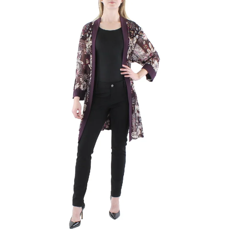 Deal Mania long-sleeve jacketPlus Womens Mesh Floral Duster Blazer