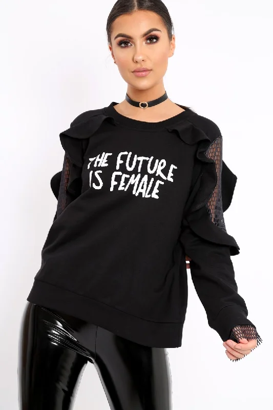 Last Chance loose fit pulloverBlack The Future Is Female Fishnet Frill Jumper - Jaeonna