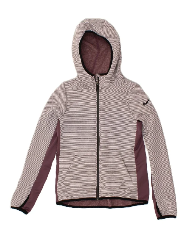 Today's Special NIKE Girls Dri Fit Zip Hoodie Sweater 12-13 Years Large Burgundy Pinstripe